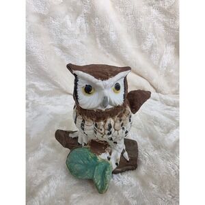Vintage Homeco Ceramic Owl Figurine Perched on Branch Hand Painted Home Decor